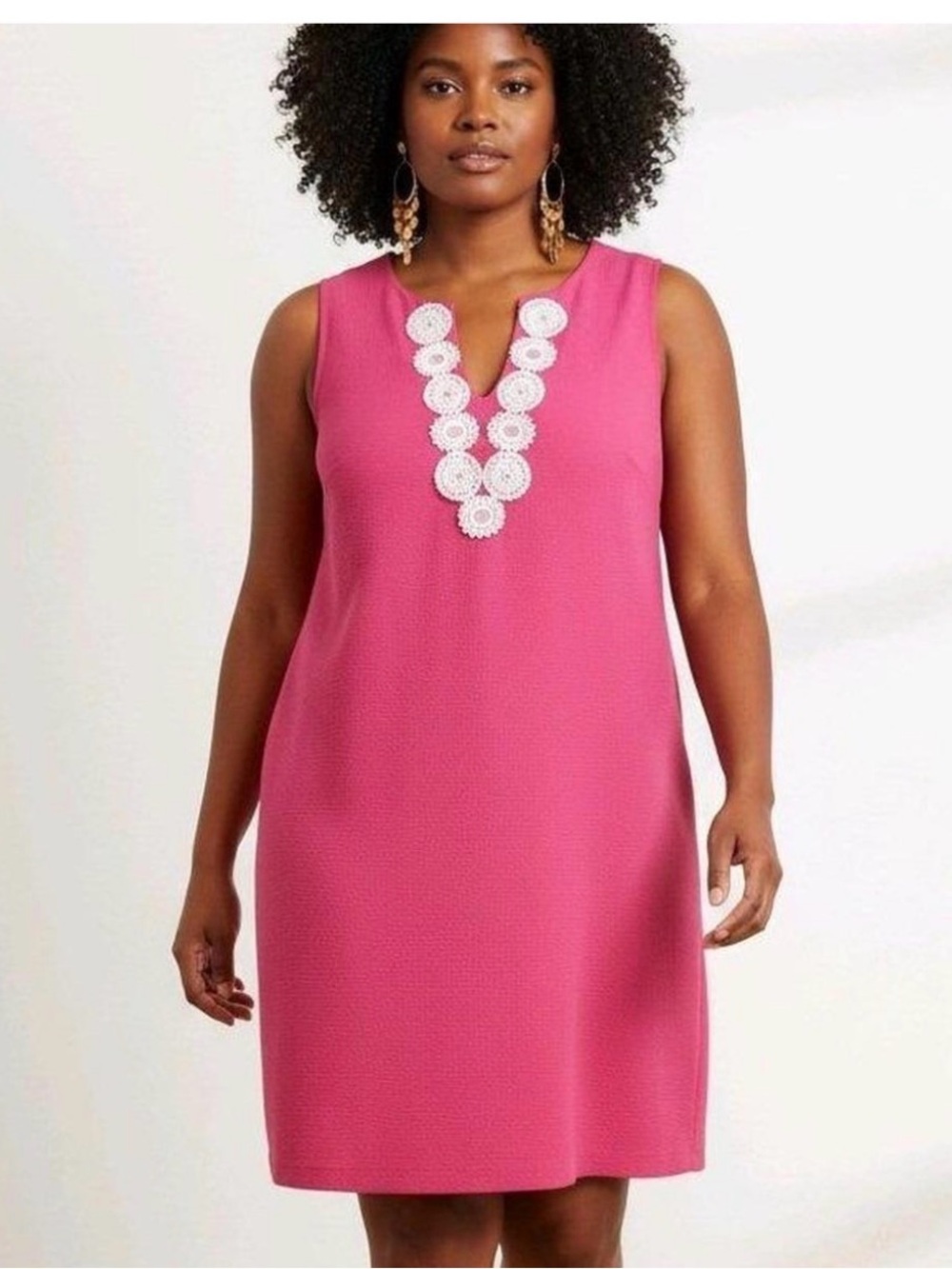 Jessica Howard hot pink Crochet V Neckline Shift Dress